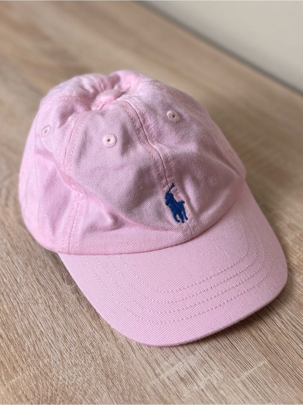 Ralph Lauren Pink Baby Baseball Cap with Blue Polo Logo